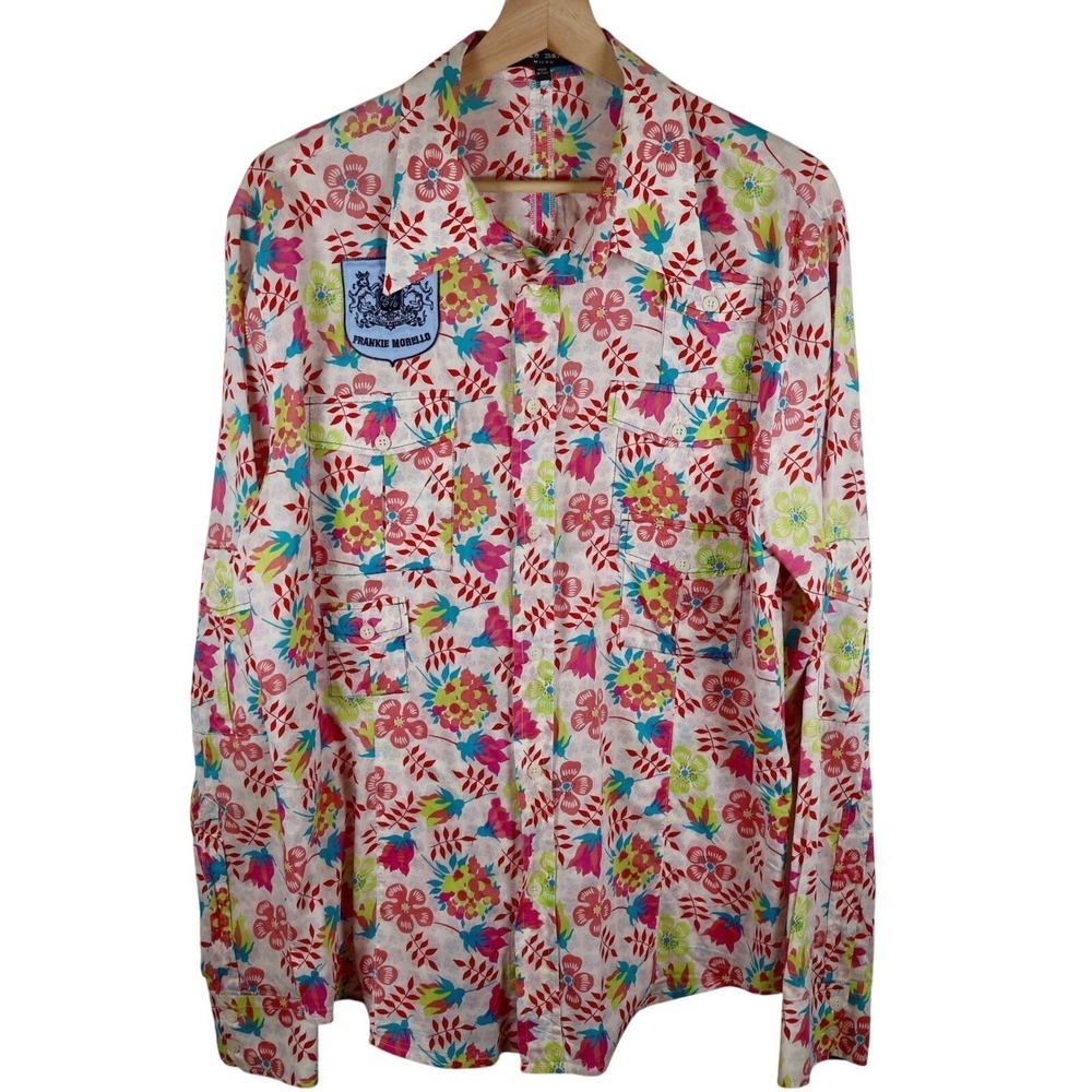 Frankie Morello Floral Button Up Shirt Long Sleeve Made in‎ Italy Party Large